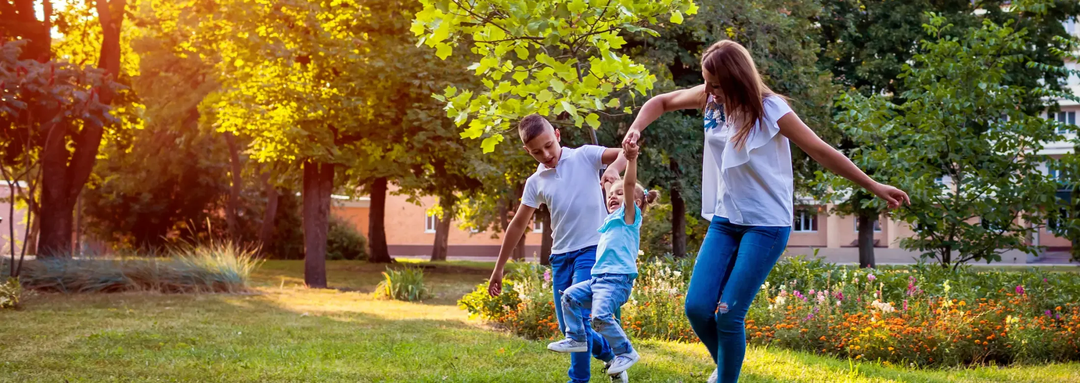 family outside playing