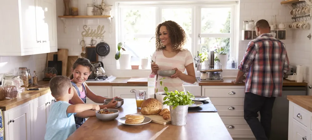 family eating in kitchen